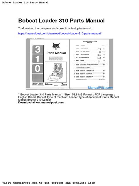 bobcat 310 parts manual